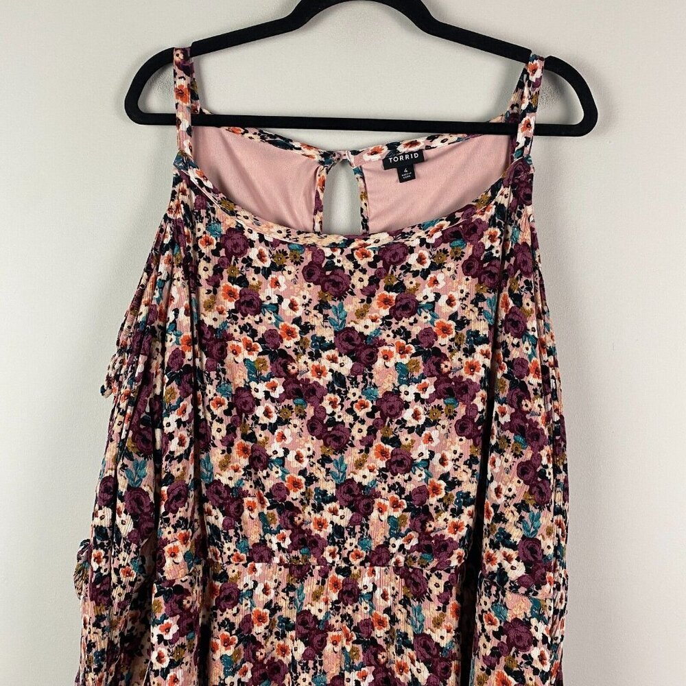 Torrid Mini Gauze Cold Shoulder Skater Dress Size 4X Floral Pockets Long Sleeve - Picture 2 of 13